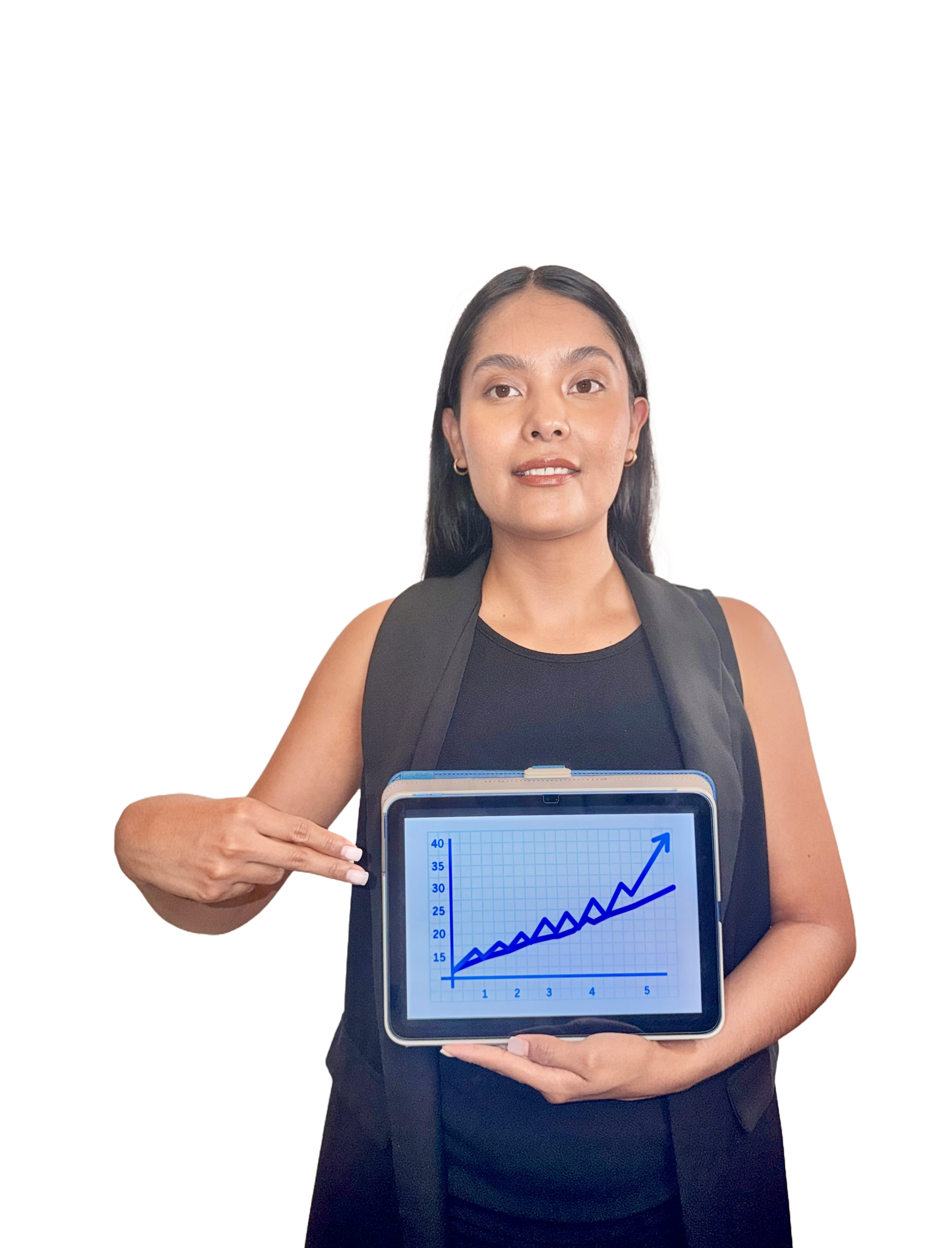 Karina Araujo Justo Travel Marketing Digital Los Cabos con tableta</p>
<p>